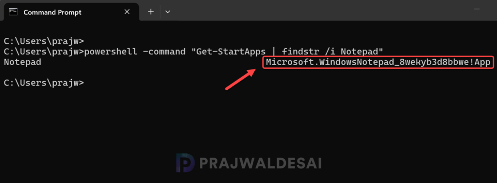 Find AUMID of a specific app using command prompt