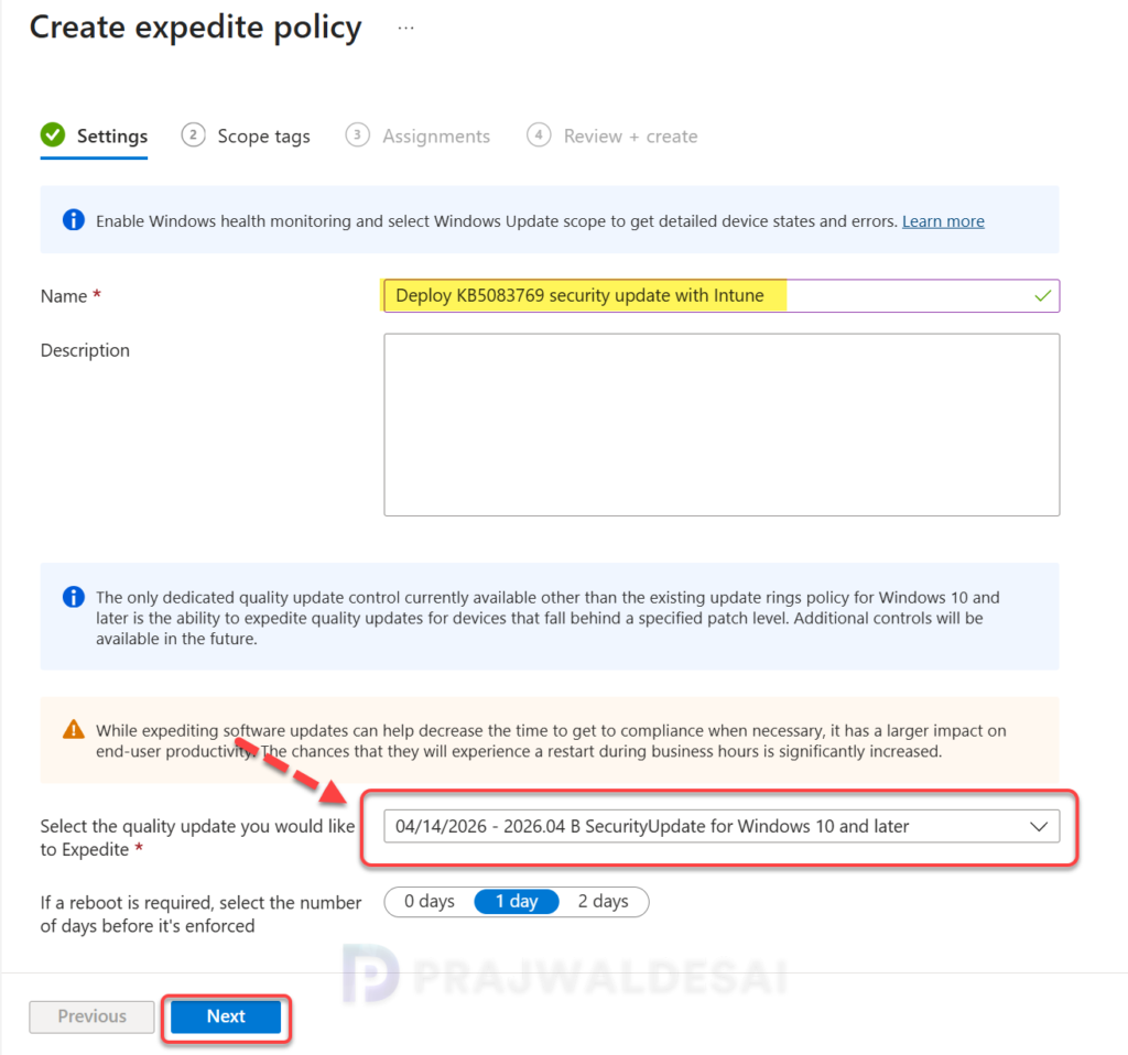 Installing KB5083769 Security Update using Intune