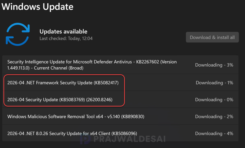 Installing KB5083769 via Windows Update