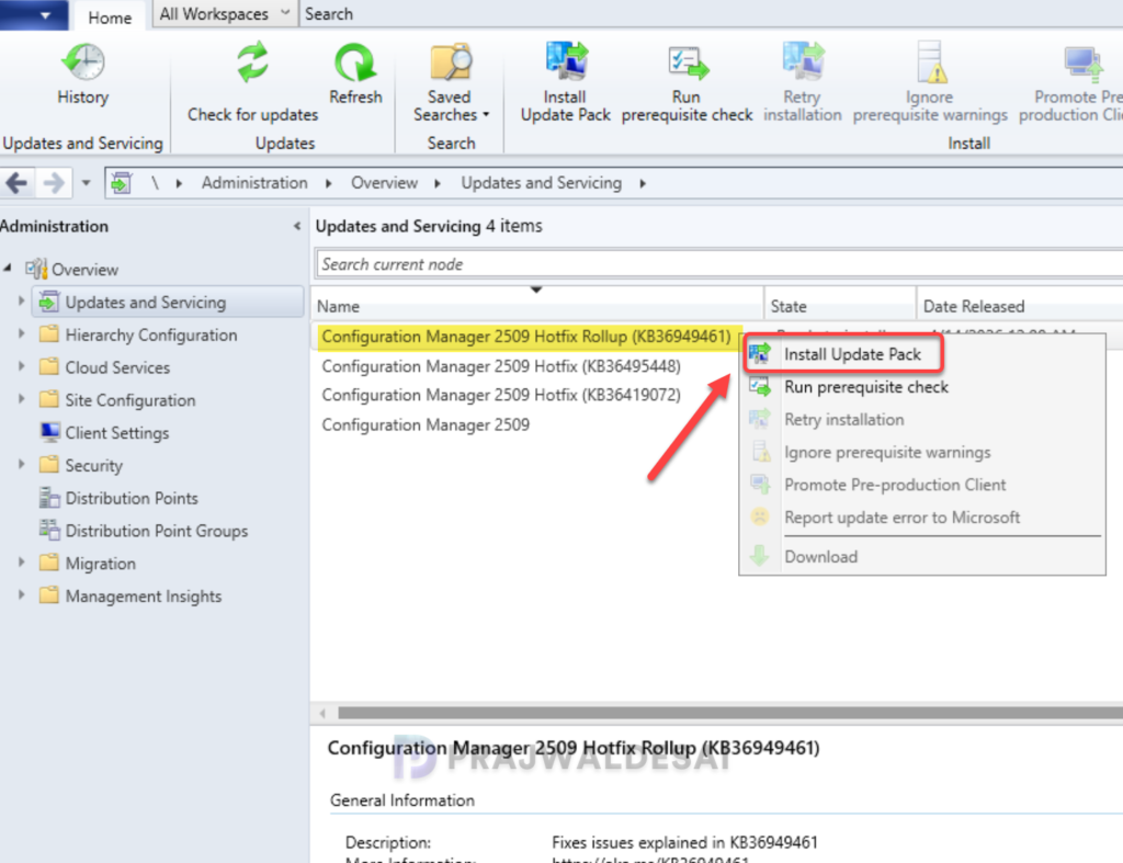 Install Configuration Manager 2509 Hotfix Rollup KB36949461