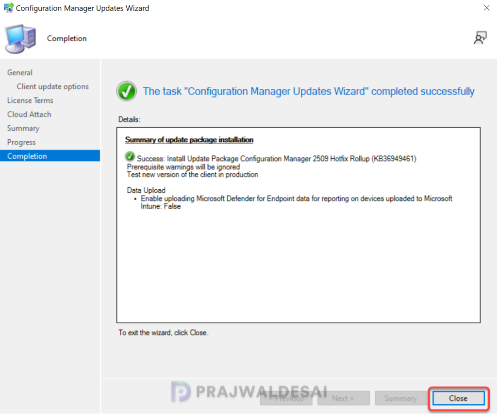Install KB36949461 Hotfix Rollup for SCCM 2509