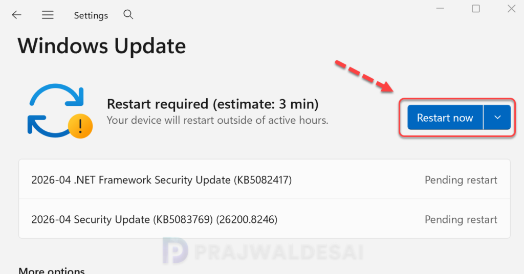 KB5083769 Requires System Restart