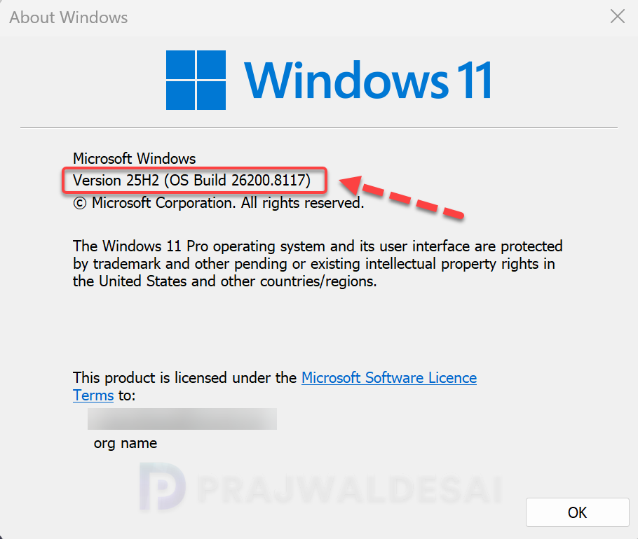 KB5086672 Updates build number to 26200.8117