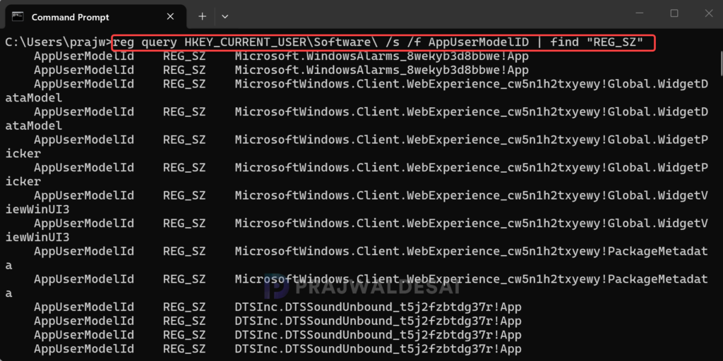 Querying Registry for Application User Model IDs