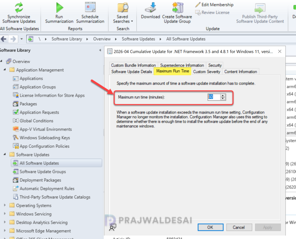 Set Maximum Runtime for Updates in ConfigMgr