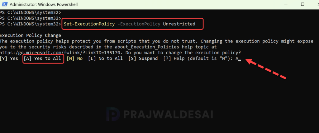 Set PowerShell execution policy to unrestricted