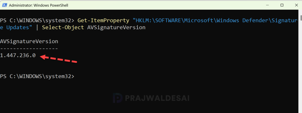 Use PowerShell to Check Defender AV Signature Version from Registry