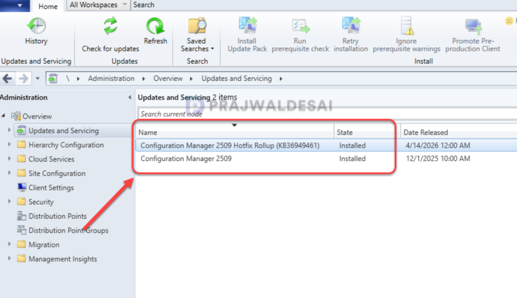 Verify SCCM 2509 KB36949461 Hotfix Installation
