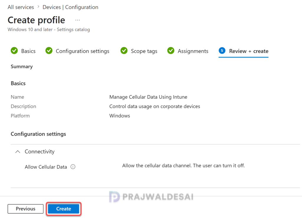Create a profile to manage cellular data access for Windows devices
