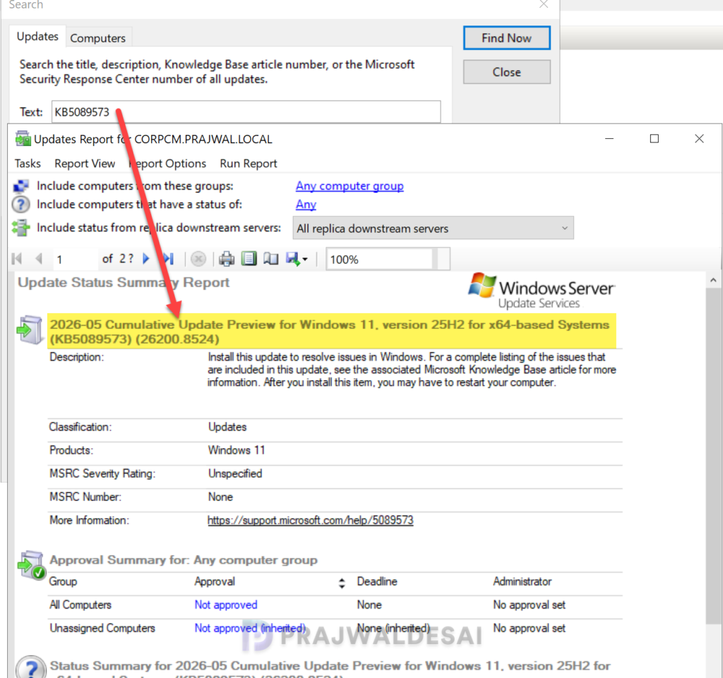 Deploy KB5089573 Update via WSUS