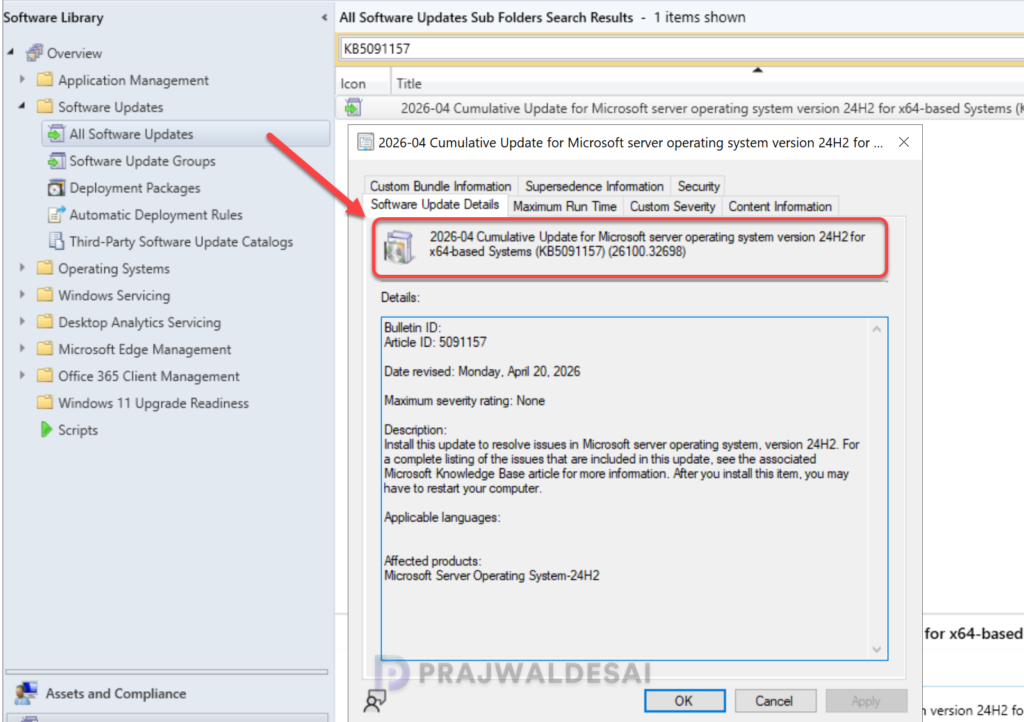 Deploying KB5091157 OOB update using SCCM