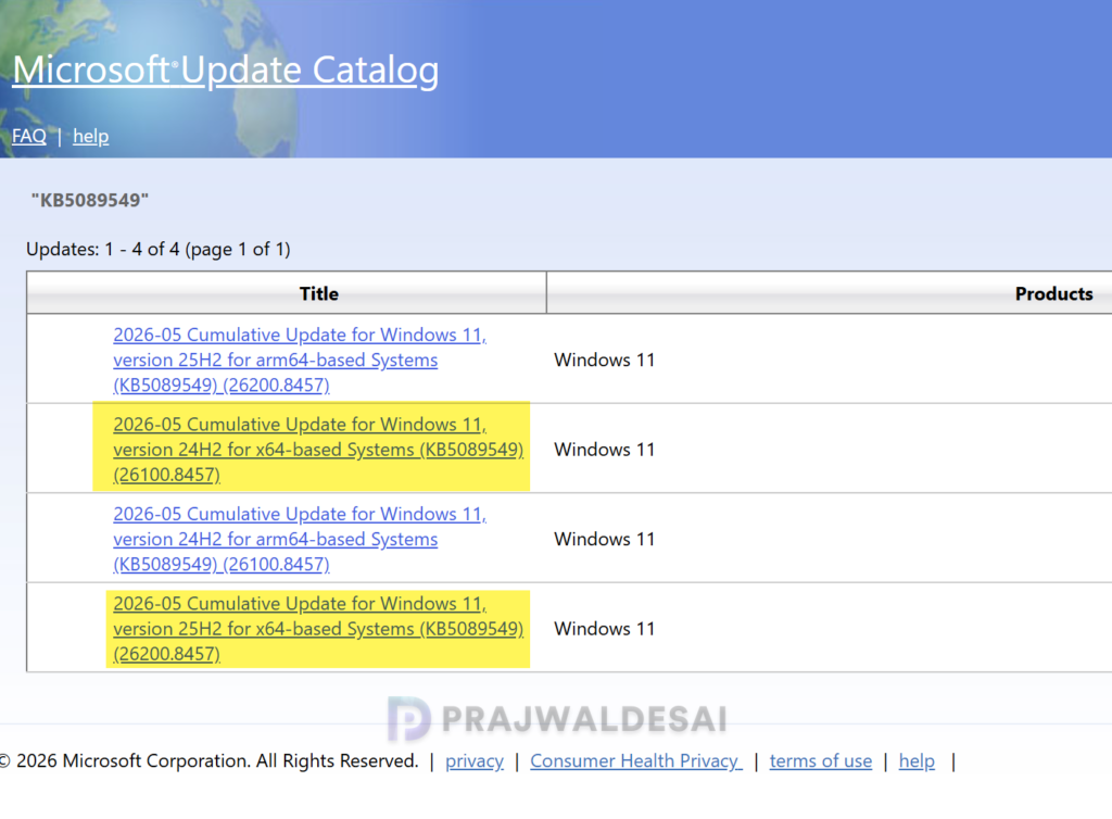 Download KB5089549 from Microsoft Update Catalog