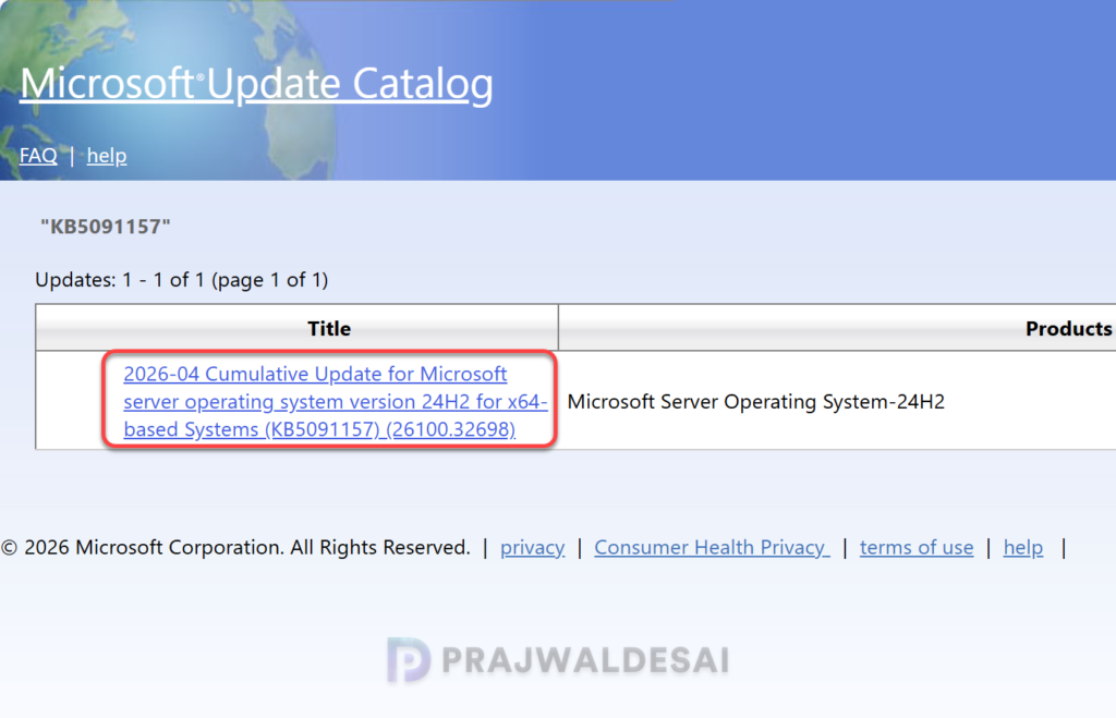 Download KB5091157 from Microsoft Update Catalog