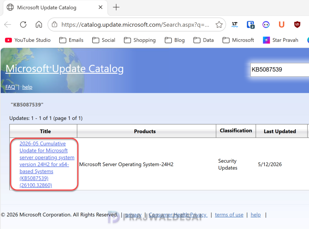Get KB5087539 from Microsoft Update Catalog