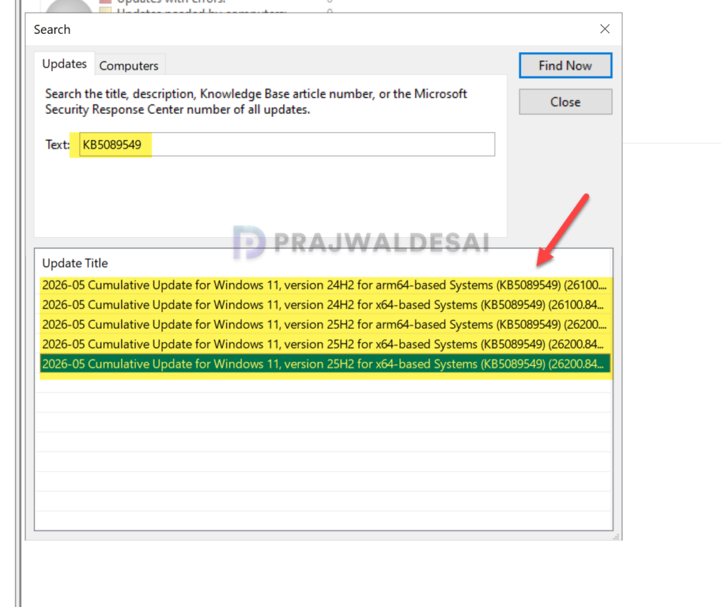Import KB5089549 Cumulative Update in WSUS