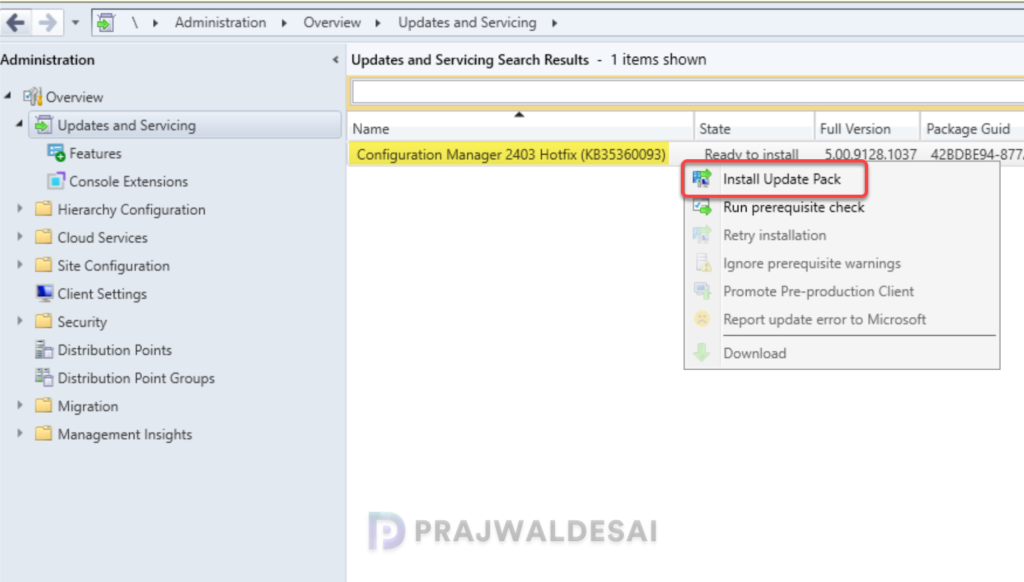 Install ConfigMgr Hotfix KB35360093