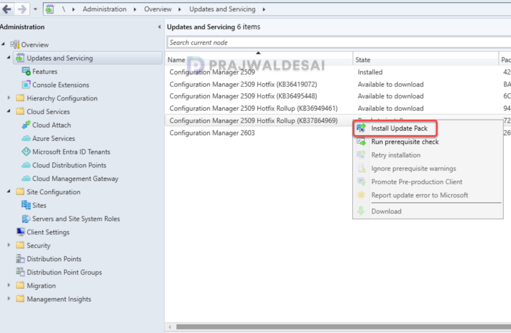 Install Configuration Manager Hotfix Rollup KB37864969