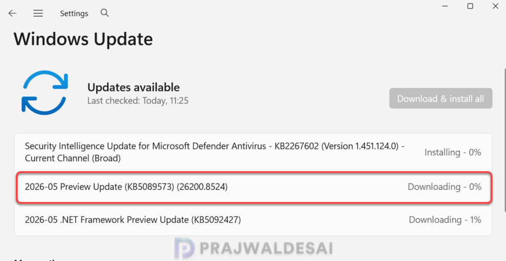 Install Windows 11 KB5089573 Update