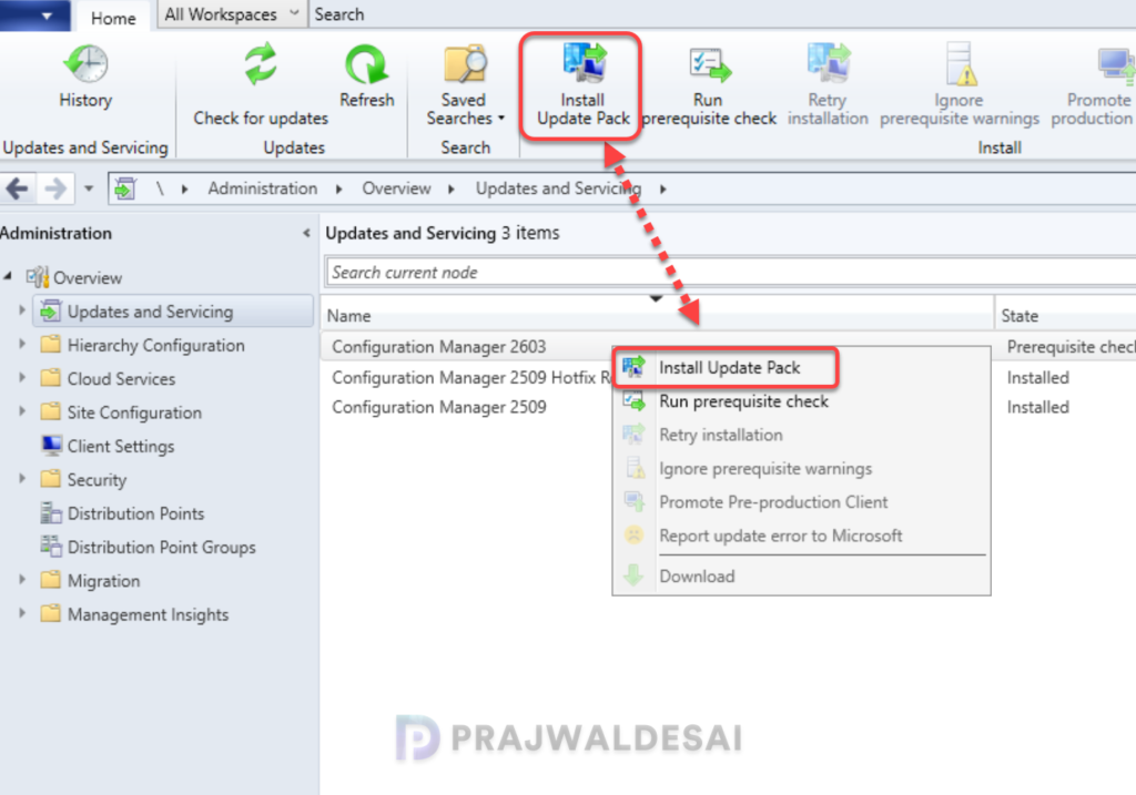 SCCM 2603 Upgrade - Install Update Pack