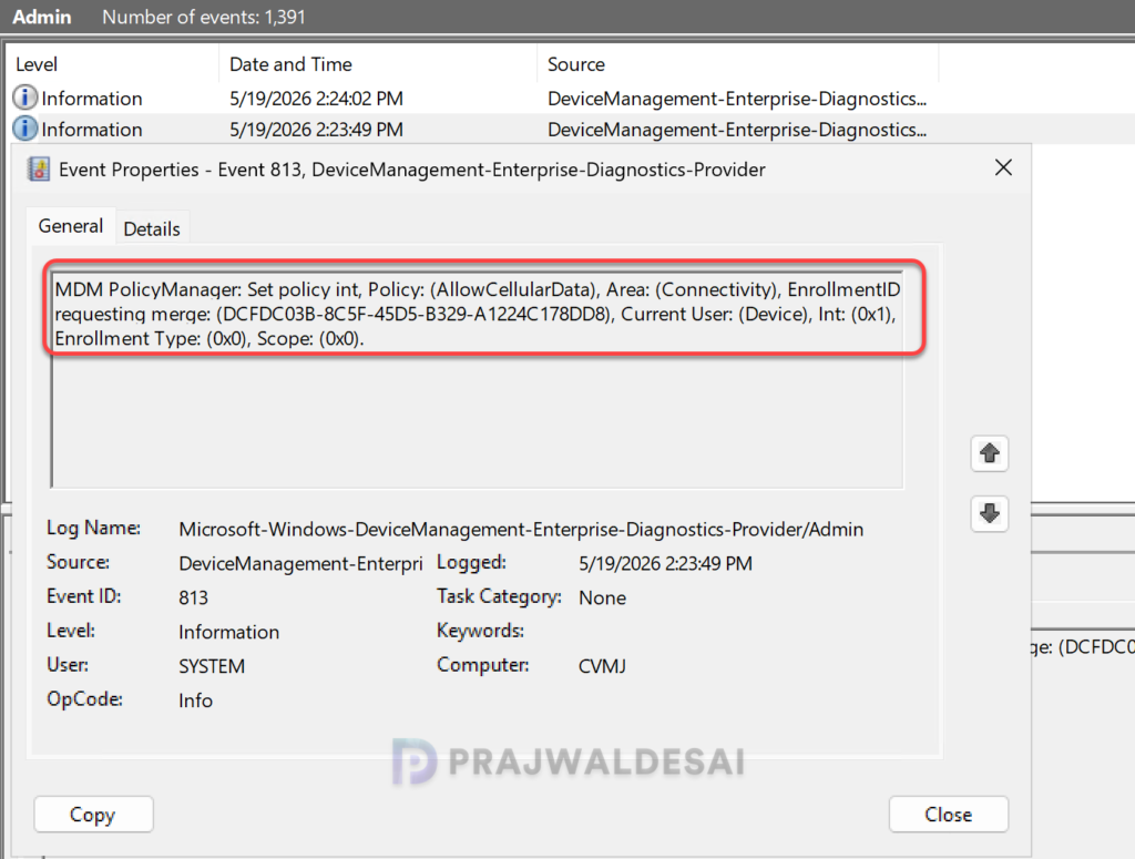 Troubleshoot allow or block cellular data using Intune for Windows devices