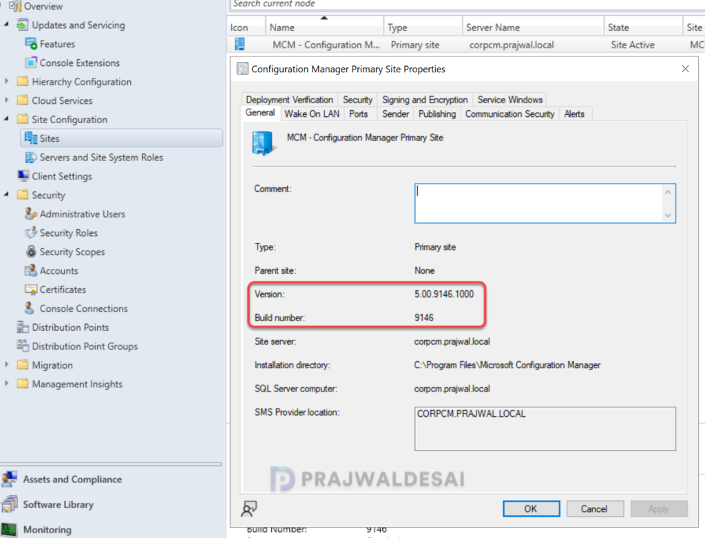 Verify Site Version and Build Number of SCCM 2603