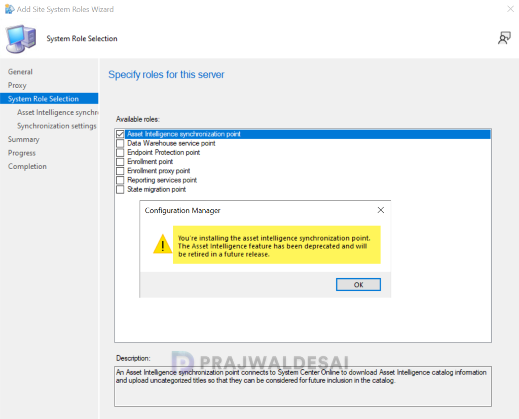 Asset Intelligence Sync Role Installation Warning