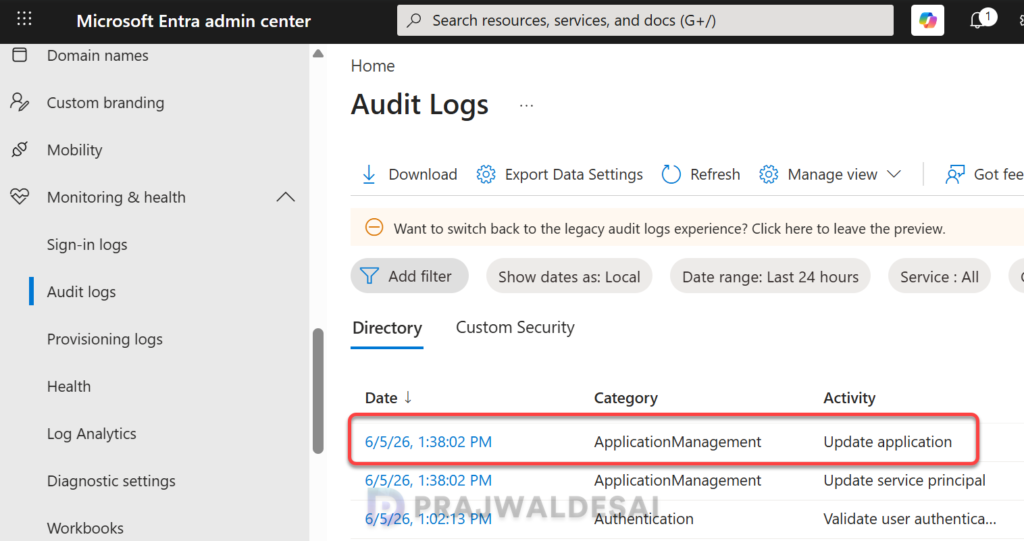 Audit Application Deactivation and Reactivation Events