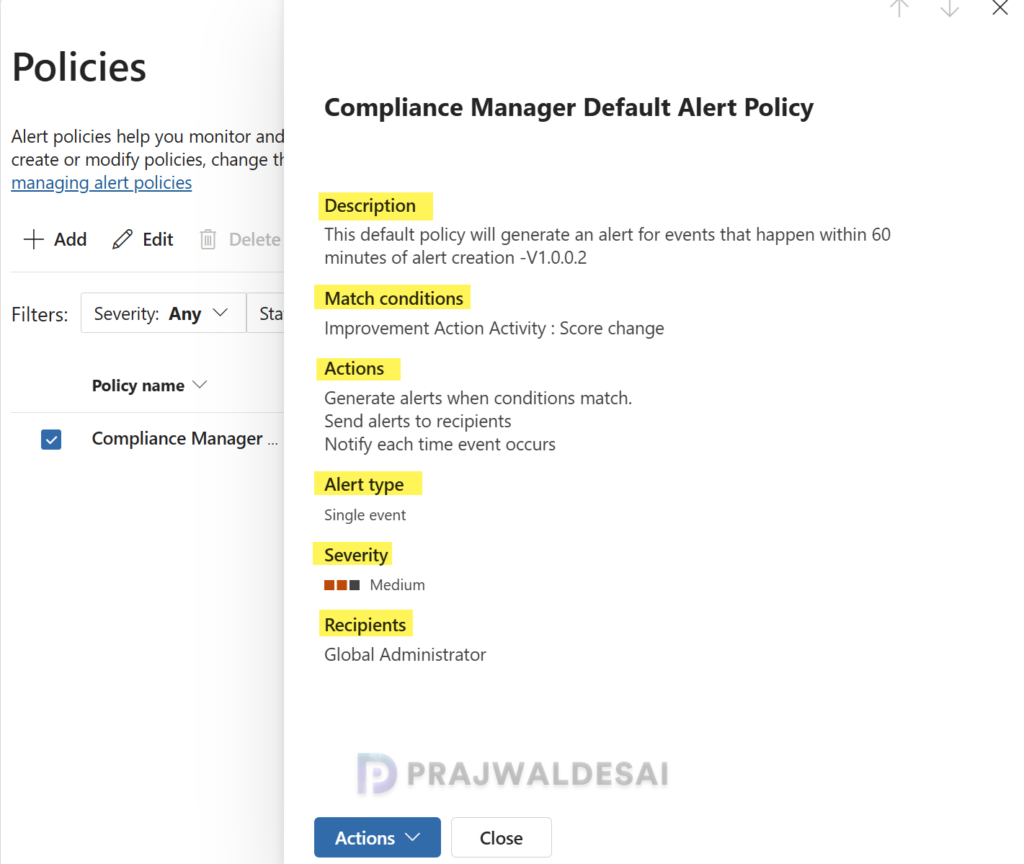Components of a Compliance Manager Alert Policy