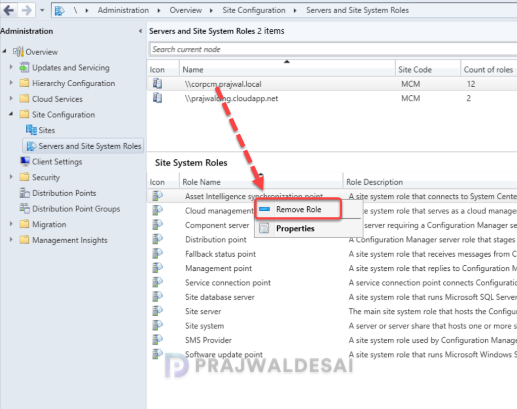 Remove the asset intelligence synchronization point role
