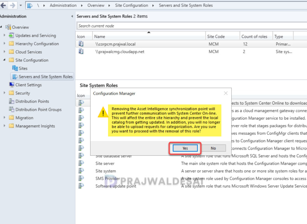 Uninstall the asset intelligence synchronization point role