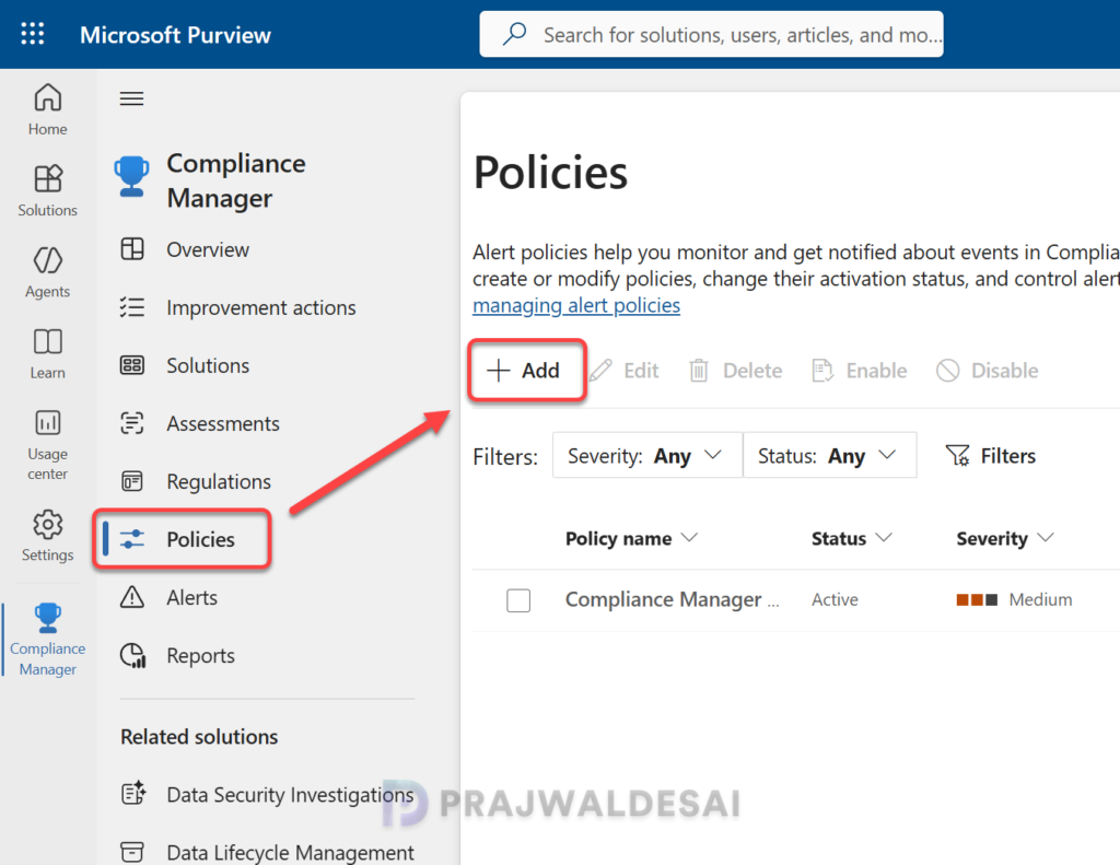 Create an Alert Policy in Compliance Manager