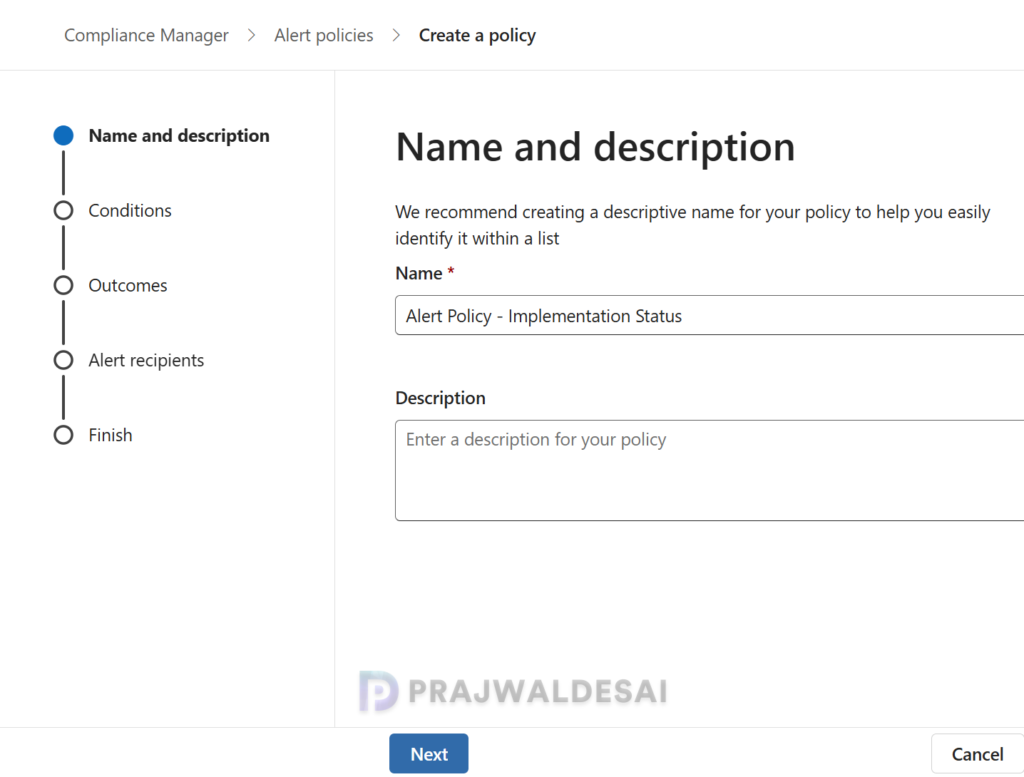 Specify Alert Name and Description