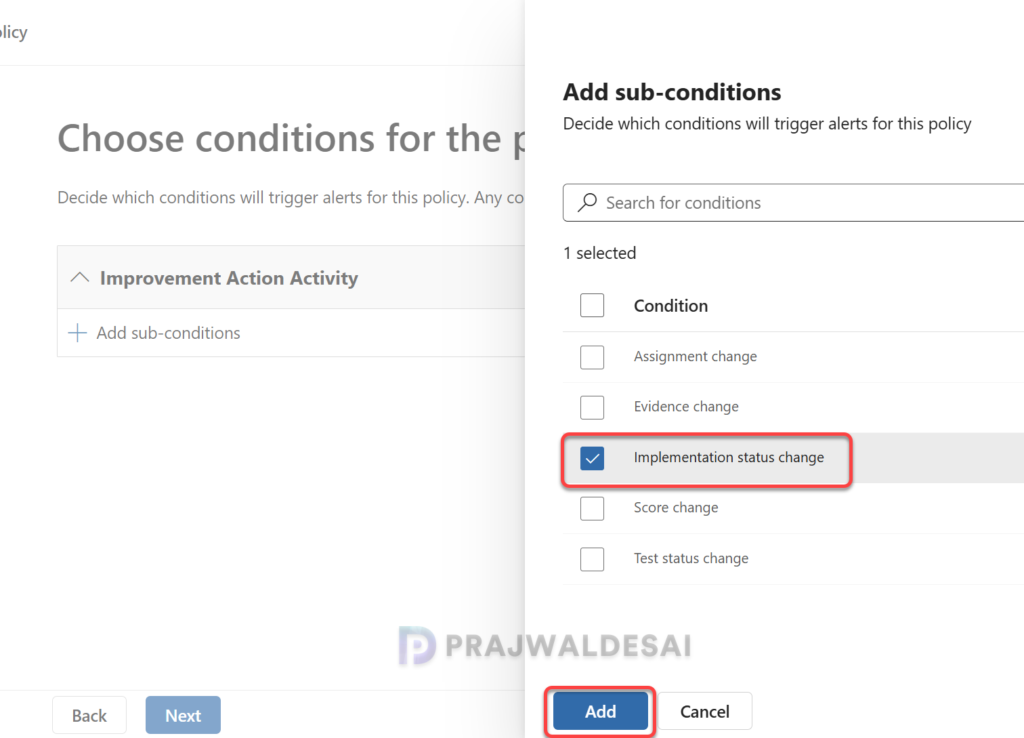Add sub conditions for Purview alert policy