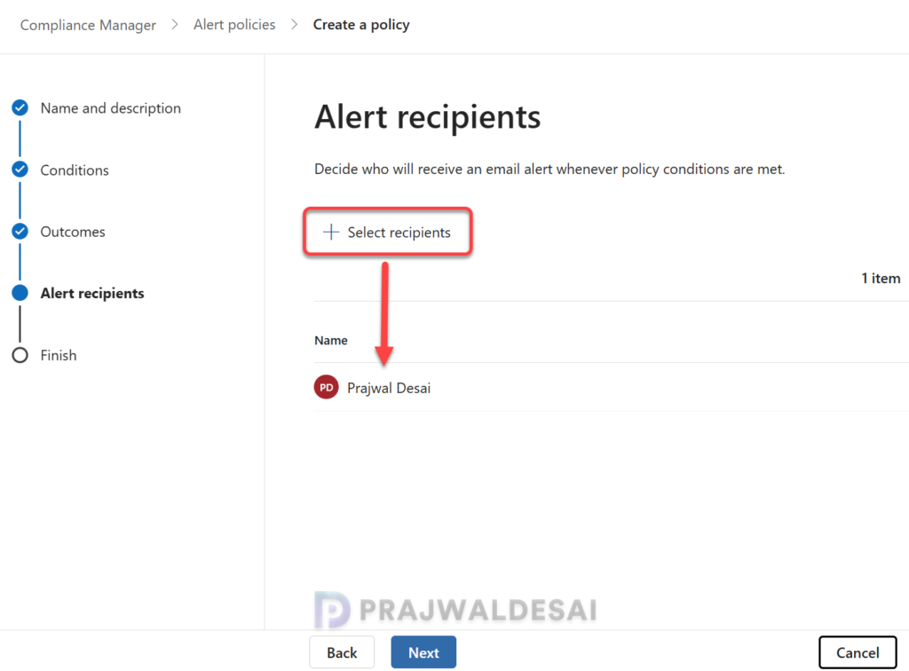 Add alert recipients