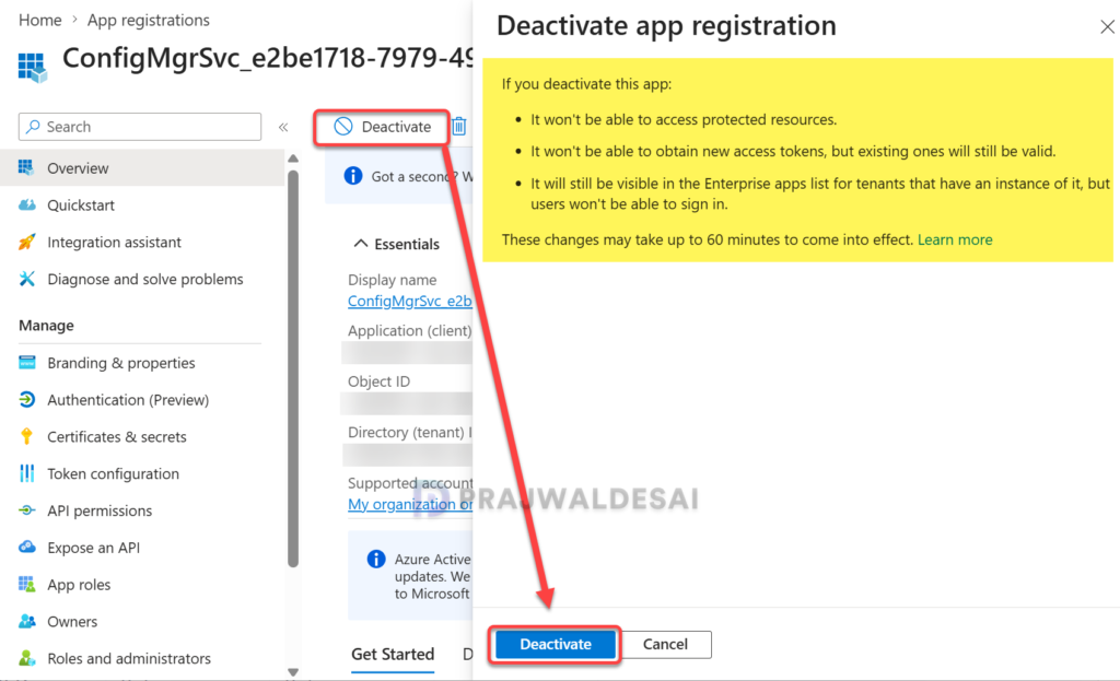 Deactivate an Application using Entra Admin Center