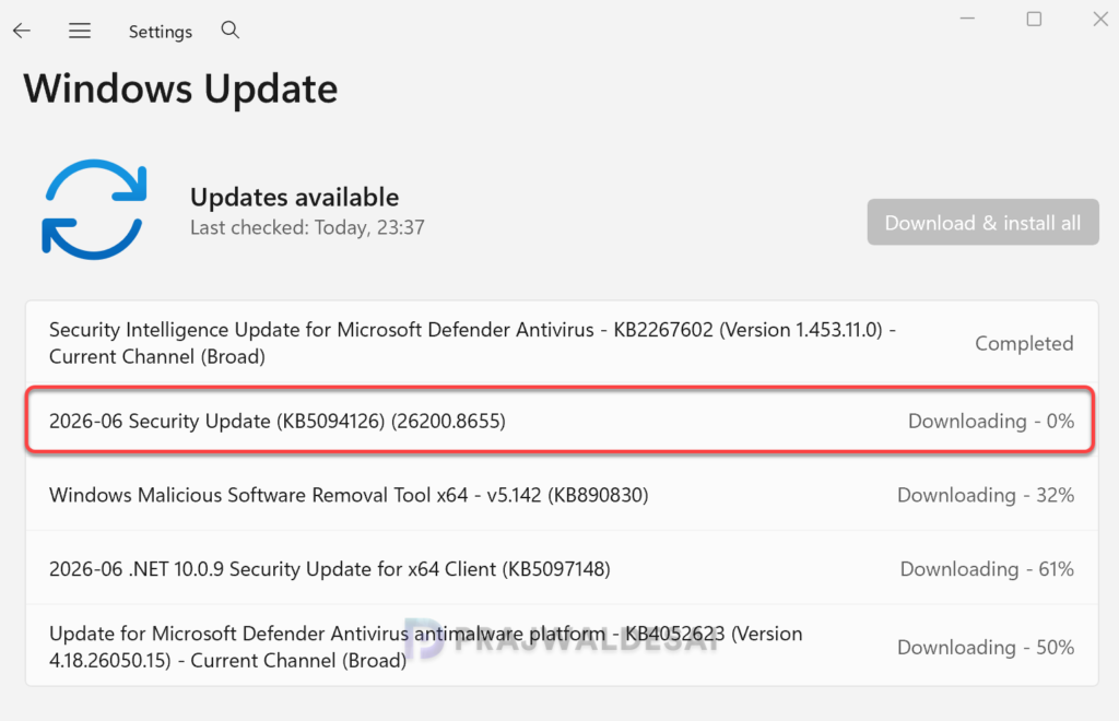Download and Install KB5094126 via Windows Update