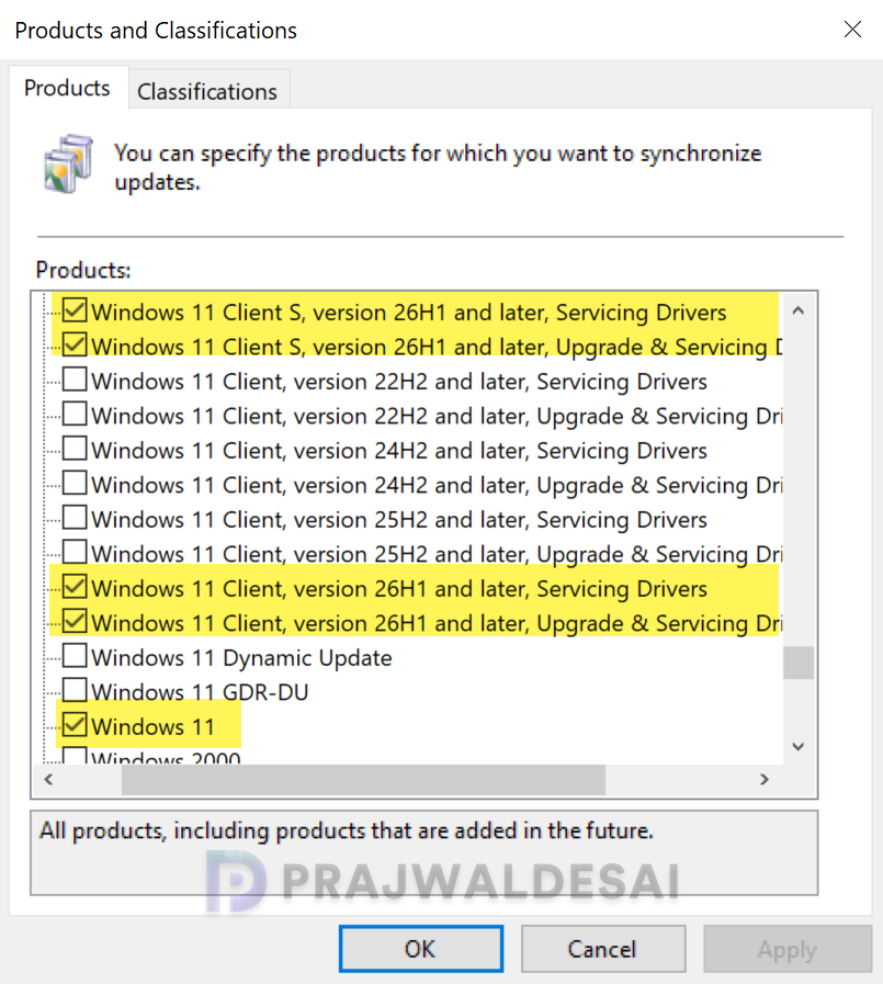 Enable Windows 11 26H1 Product in WSUS