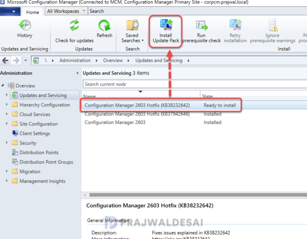 Install Configuration Manager Hotfix KB38232642