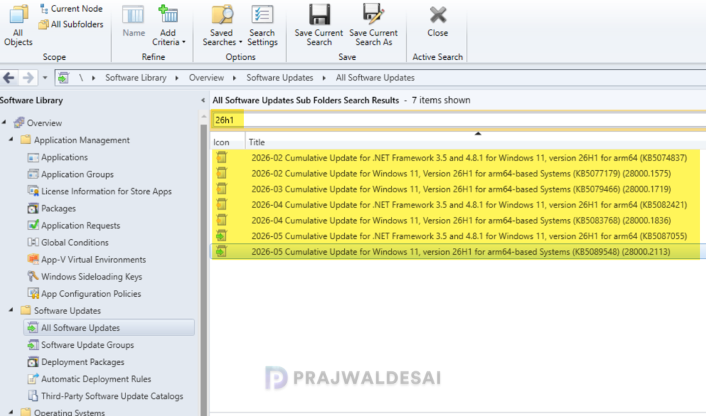 Sync Windows 11 26H1 updates in SCCM