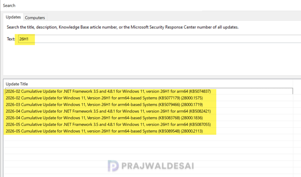 Sync Windows 11 26H1 updates in WSUS