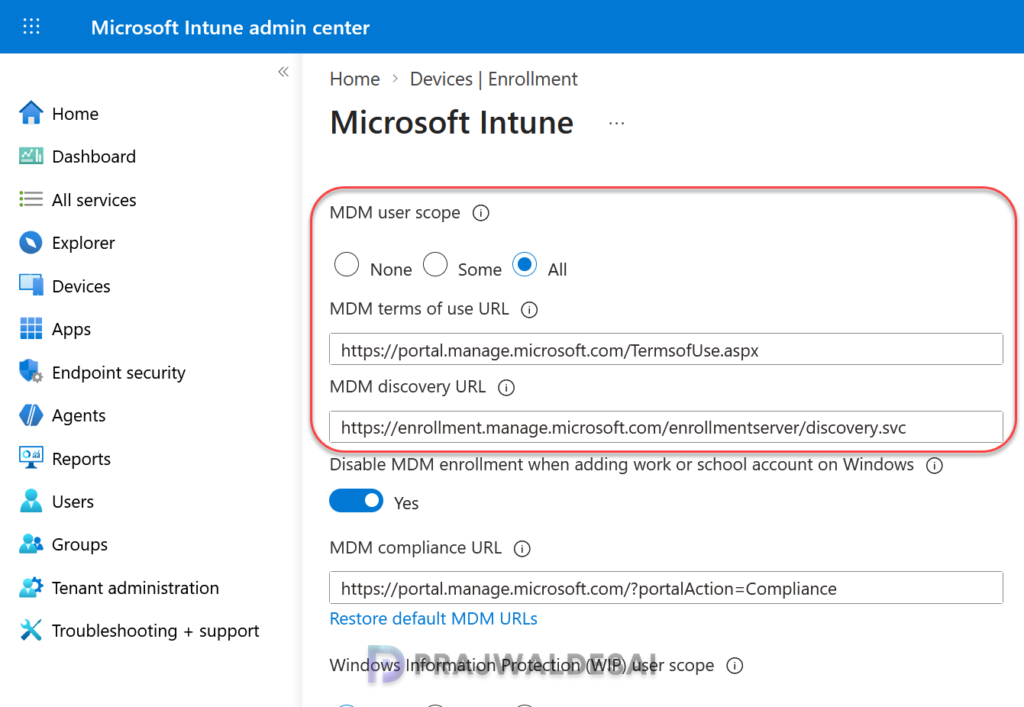 Enable Automatic Enrollment for Windows devices