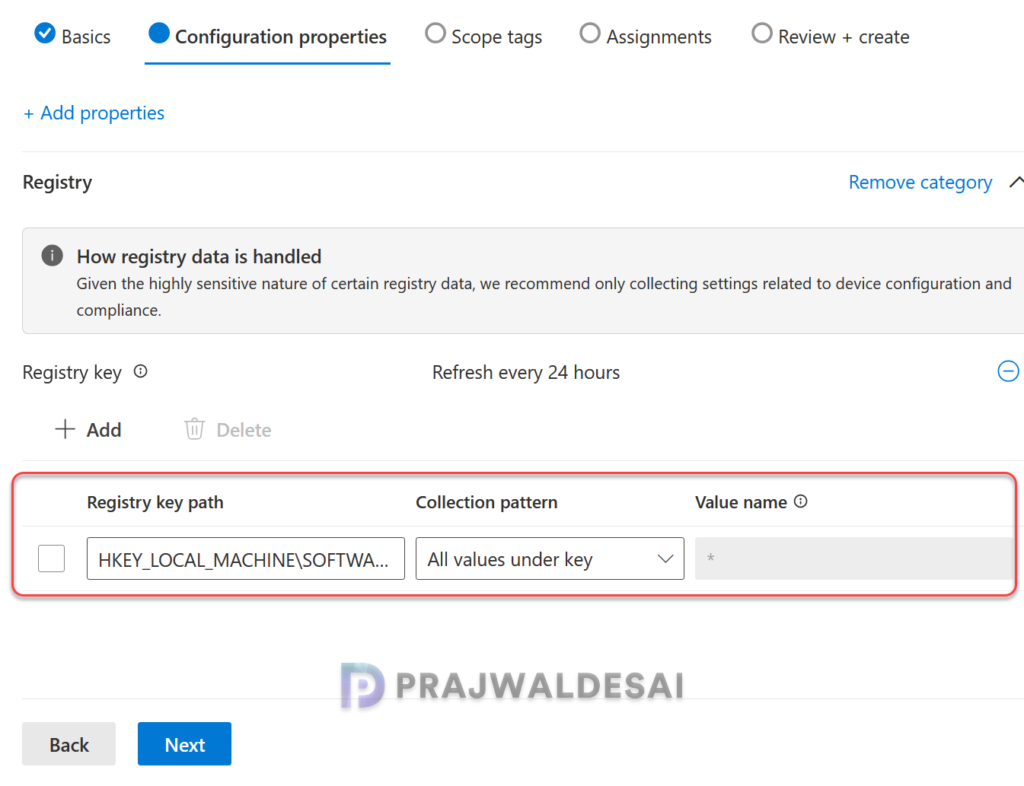 collect Windows registry data using the Properties Catalog