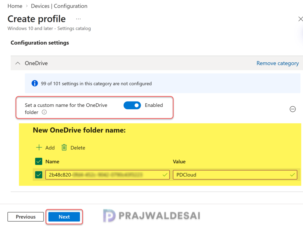 Set a custom name for the OneDrive folder using Intune