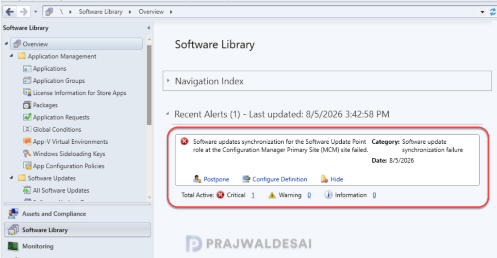 Software Update Point Sync Failure Alert