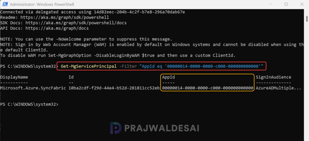 Verify service principal for Microsoft.Azure.SyncFabric