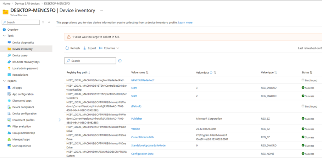 Viewing Inventoried Registry Data in Intune