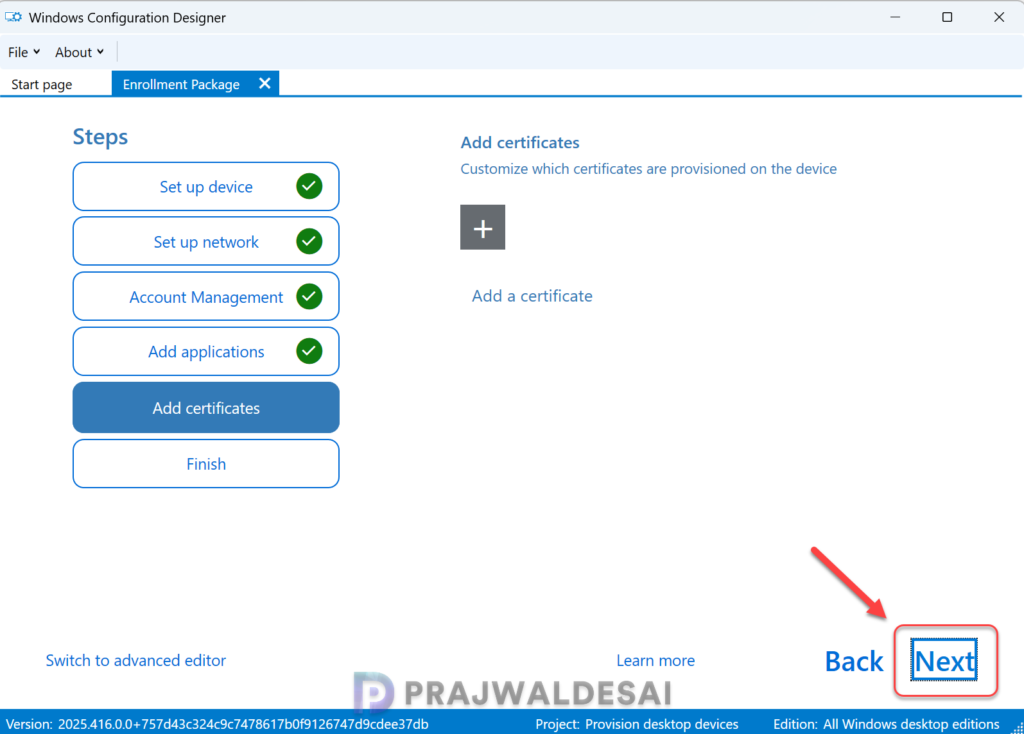 Add certificates to provisioning package for Windows 11