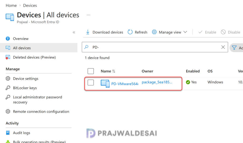 Verify Bulk Enrolled devices in Entra Admin Center
