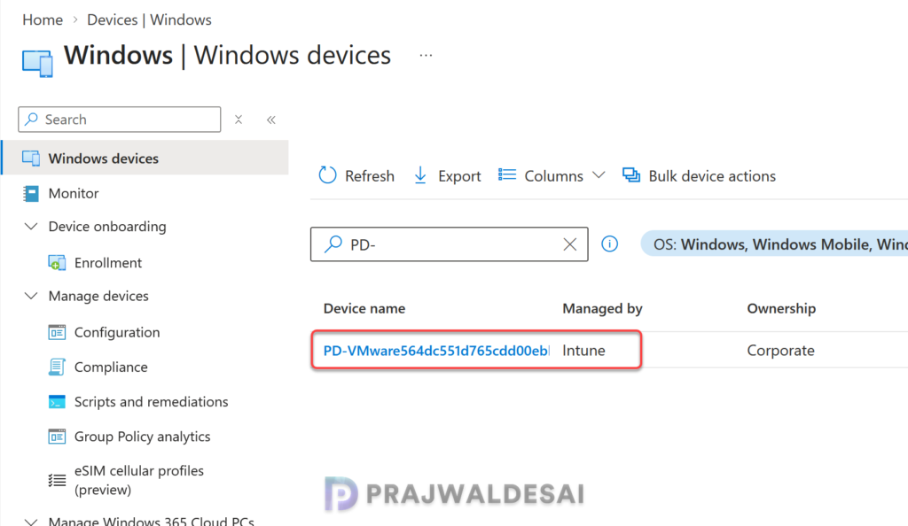 Verify Bulk Enrolled devices in Intune Admin Center