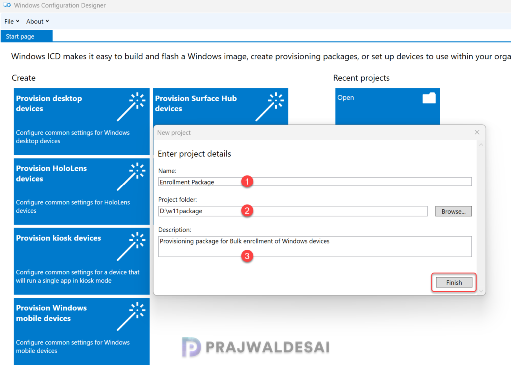 Create a new project to provision desktop devices